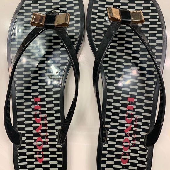 Coach jelly navy flip flop w/gold bow! - Picture 3 of 6